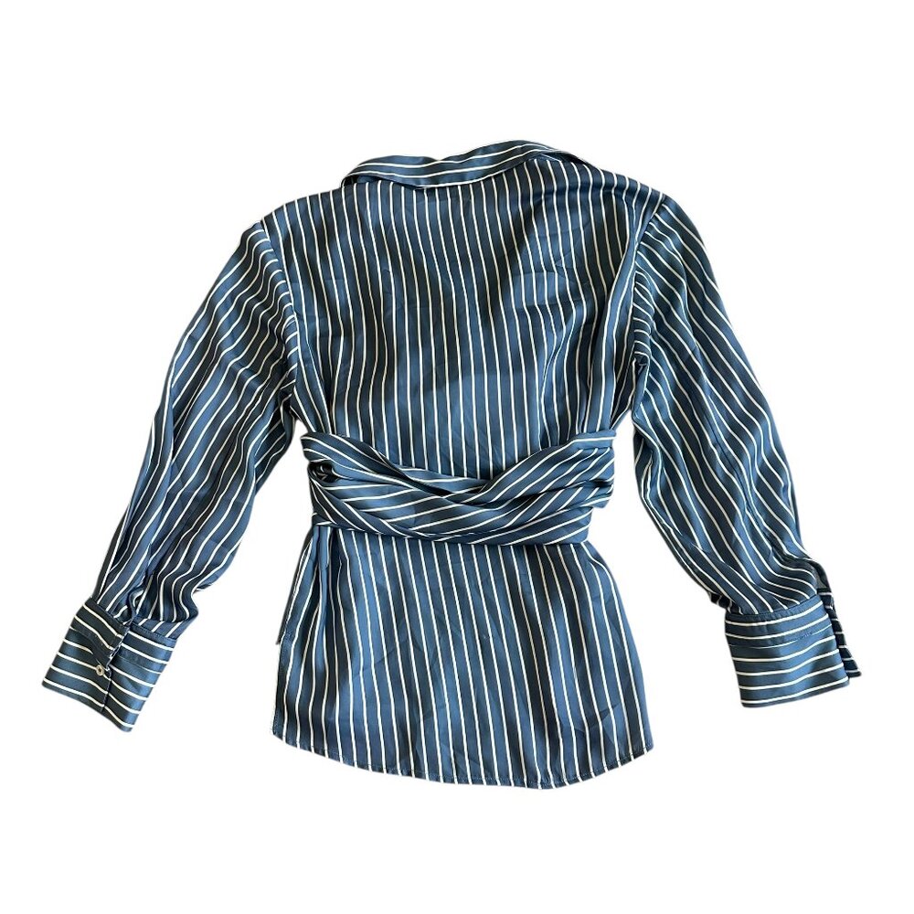 Maje Blue and White Striped Wrap Blouse - Picture 8 of 14